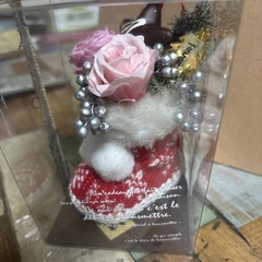 プレゼント サンタブーツ プリザーブドフラワー ピンク アレンジ クリスマス 飾りの画像