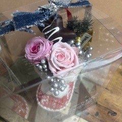 プレゼント サンタブーツ プリザーブドフラワー ピンク アレンジ クリスマス 飾りの画像