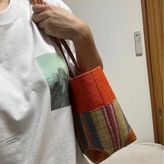 ハンドメイド　かごバッグ　オレンジ　オーストラリア購入の画像