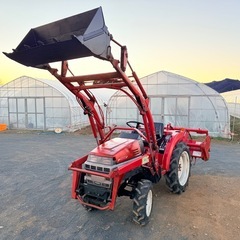 P185F トラクター シバウラ フロント ローダー付き 18.5馬力 4WD ハイ旋ターン RF130S ロータリー バケット 尾輪 除雪 排土 運搬 軽油 栃木の画像