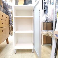 キャビネット 脚付き 1枚ガラス扉 棚板可動式 ホワイト■横幅40㎝×奥行43cm×高さ89.5cm■買取帝国 朝霞店 配達可能の画像