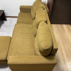 コーデュロイ コーナーソファ オットマン付き マスタード色の画像