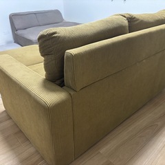 コーデュロイ コーナーソファ オットマン付き マスタード色の画像