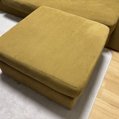 コーデュロイ コーナーソファ オットマン付き マスタード色の画像
