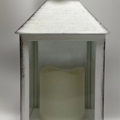 ホワイト木製ランタン LEDキャンドル付きの画像