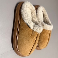 ブラウン スエード 厚底ファーサンダルの画像