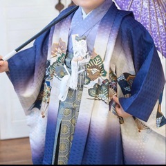 【美品】男の子 七五三 袴セット 12点フルセット おまけ付き 鷹市松 紺 藍鼠の画像