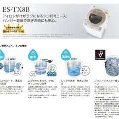 ●近郊格安配送！設置・処分も承ります！●シャープ　乾燥機付き(^^♪　洗濯機　8.0ｋｇ　ES-TX8B　中古品●相模原　横浜　神奈川●の画像