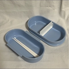 弁当箱 楕円形 ブルー箸付き　の画像