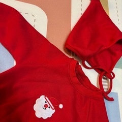 クリスマス　ベビー　裏起毛サンタロンパースセット　80cm　の画像