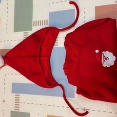 クリスマス　ベビー　裏起毛サンタロンパースセット　80cm　の画像