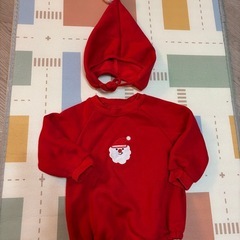 クリスマス　ベビー　裏起毛サンタロンパースセット　80cm　の画像