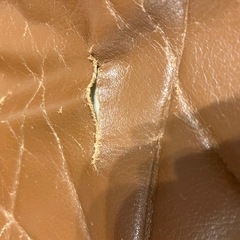 【500円→相談可】本革ソファ（もりしげ風／可動背もたれ）DIY向け／破れあり／引き取り限定の画像