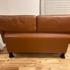 【500円→相談可】本革ソファ（もりしげ風／可動背もたれ）DIY向け／破れあり／引き取り限定の画像