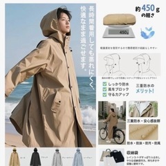 新品❤️ レインコート 自転車 リュック対応 多機能 男女兼用 収納袋付きMブルーの画像