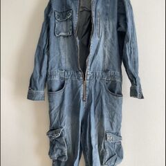 デニムつなぎ／和柄プリントの画像