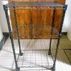 Ｍ648　スチールラック 3段 ブラック シェルフ キャスター付の画像