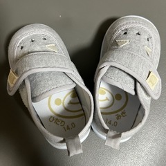 【未使用】キッズシューズ 14cm ネコ柄 グレー ベビー靴／スニーカーの画像