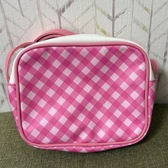 ピンクチェック柄リボンショルダーバッグの画像