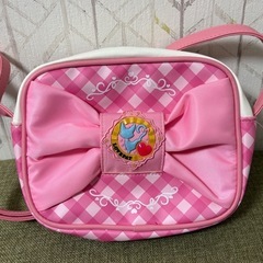 ピンクチェック柄リボンショルダーバッグの画像