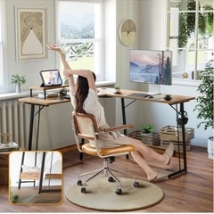 L字型木製パソコンデスクの画像