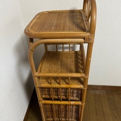 ラタン 3段収納ワゴン 籐製 チェスト キャスター付きの画像