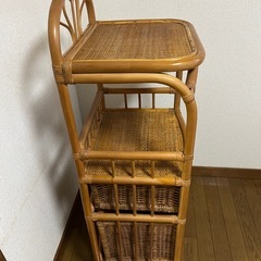 ラタン 3段収納ワゴン 籐製 チェスト キャスター付きの画像