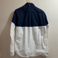土日限定値下げ 長袖シャツ ボタンダウンシャツ バイカラー ネイビー ホワイト メンズ②の画像