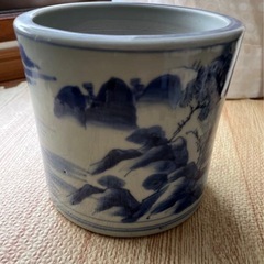 大明萬暦年製　銘　染付　風景　火鉢　時代物　中国美術　鉢　煎茶道具の画像