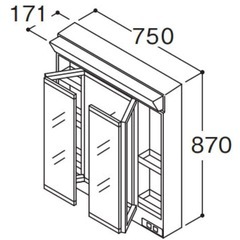 TOTO KZ 750 スウィング3面鏡(ベーシックLED)化粧ミラー LMCC075A3SEC1Gの画像