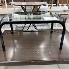 ★リユースのサカイ千葉中央店★  硝子テーブル フレーム：黒系 H36×D48×W70 クリーニング済み TC5657の画像