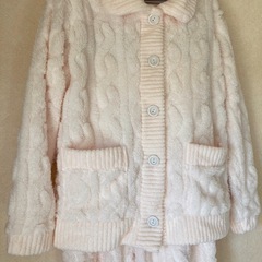 ルームウェア　もこもこ　パジャマ　アイボリー　薄ピンク　ジャガード　あったか　部屋着　Mの画像