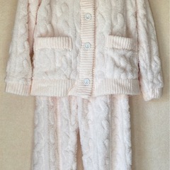 ルームウェア　もこもこ　パジャマ　アイボリー　薄ピンク　ジャガード　あったか　部屋着　Mの画像