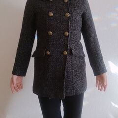 ツイード柄 ピーコート Pコート金ボタンの画像