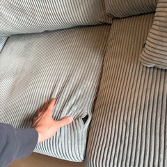 西海岸、北欧、南国、ハワイ系2人、3人掛けコーデュロイソファ希少水色　定価12万の画像