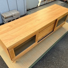 ■テレビ台 TV台 収納付き■テレビボード テレビラック 足6本■木目調 ナチュラル色 チェッカーガラス モールガラス■ (約)幅145 奥行40 高さ45 cmの画像