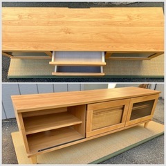 ■テレビ台 TV台 収納付き■テレビボード テレビラック 足6本■木目調 ナチュラル色 チェッカーガラス モールガラス■ (約)幅145 奥行40 高さ45 cmの画像