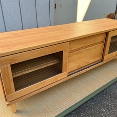 ■テレビ台 TV台 収納付き■テレビボード テレビラック 足6本■木目調 ナチュラル色 チェッカーガラス モールガラス■ (約)幅145 奥行40 高さ45 cmの画像