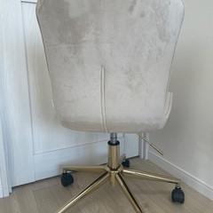 【美品】韓国インテリア風 ベロア ワークチェア／ゴールド脚／くすみベージュの画像
