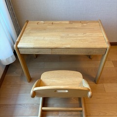 【高さ調節可】子供用 木製デスク＆チェアセット（学習机/キッズデスク）の画像