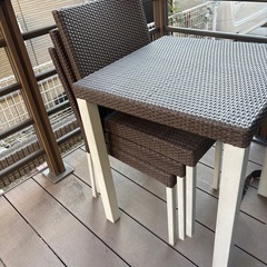 ミッドテリア ガーデンテーブルセット椅子3脚付ウッドデッキベランダにの画像