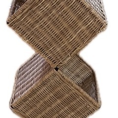 籐（ラタン）製3段縦型バスケットラック/高さ120cmスリム収納の画像