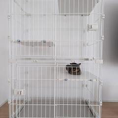 アイリスオーヤマ ウッディキャットケージ 3段 ホワイト 猫 高さ180×幅90×奥行60cmの画像