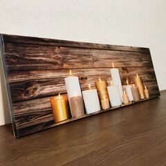 LEDキャンバスポスター 3枚セット光るキャンドル壁紙 アートパネル ろうそく幻想アート NITORIインテリア装飾 展示品・傷物・アウトレットの画像