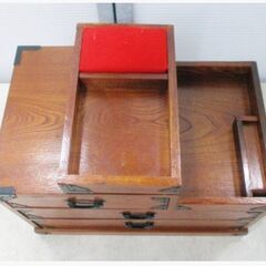 昭和レトロ　お針箱（ソーイングボックス）アンティーク　裁縫箱　小物入れ　木製　薬箱　和風　道具入れ　小引き出し　かわいい　654ZSの画像