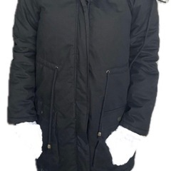 【未使用】ふわふわファー付きモッズコート　ブラック
の画像