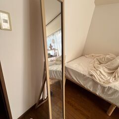 【引越しのためお譲りします】木目調スタンドミラー（全身鏡 150cm）の画像