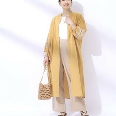 SHOO・LA・RUE インド綿100％ふわっと広がる お袖刺繍ワンピース　カーディガン　羽織り　黄色の画像