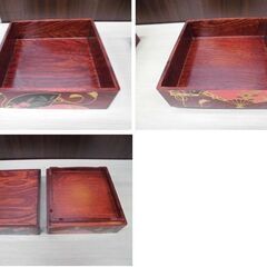 未使用保管品 伝統工芸 會津塗 木製漆器 2段重 天然木 扇柄 苫小牧西店の画像