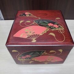 未使用保管品 伝統工芸 會津塗 木製漆器 2段重 天然木 扇柄 苫小牧西店の画像